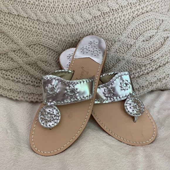 Jack Rogers Women's Navajo Sandals Metallic Silver Stacked Flat Heel - Picture 1 of 7